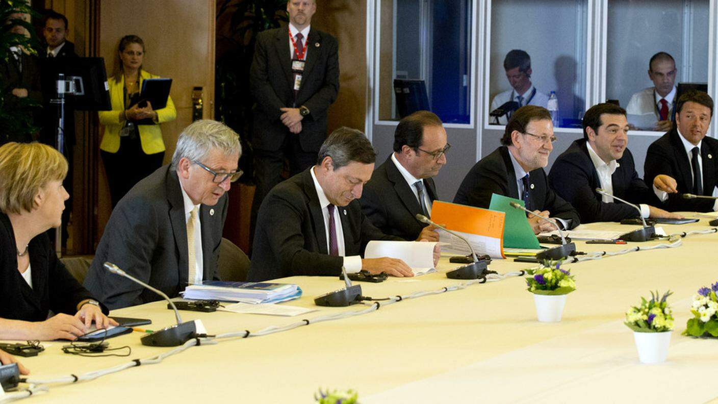 I protagonisti di queste ore Merkel, Juncker, Draghi, Hollande, Rajoy, Tsipras e Renzi
