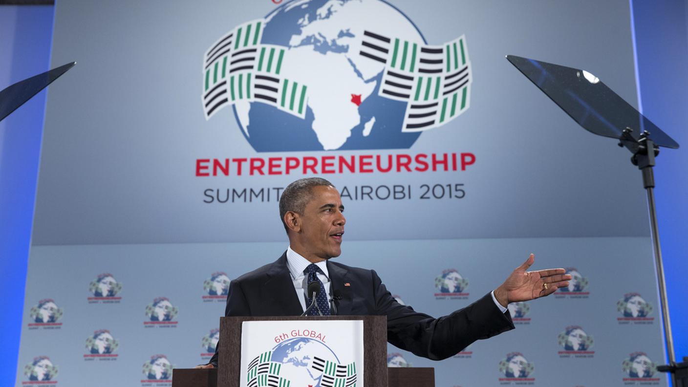 Il presidente americano Obama durante l'incontro con gli imprenditori, a Nairobi