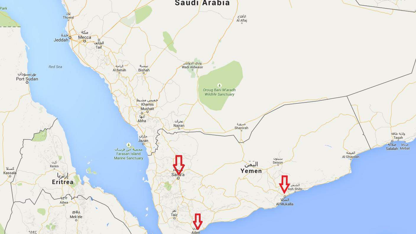 Lo Yemen, con la capitale Sanaa e i porti di Aden e Mukallah