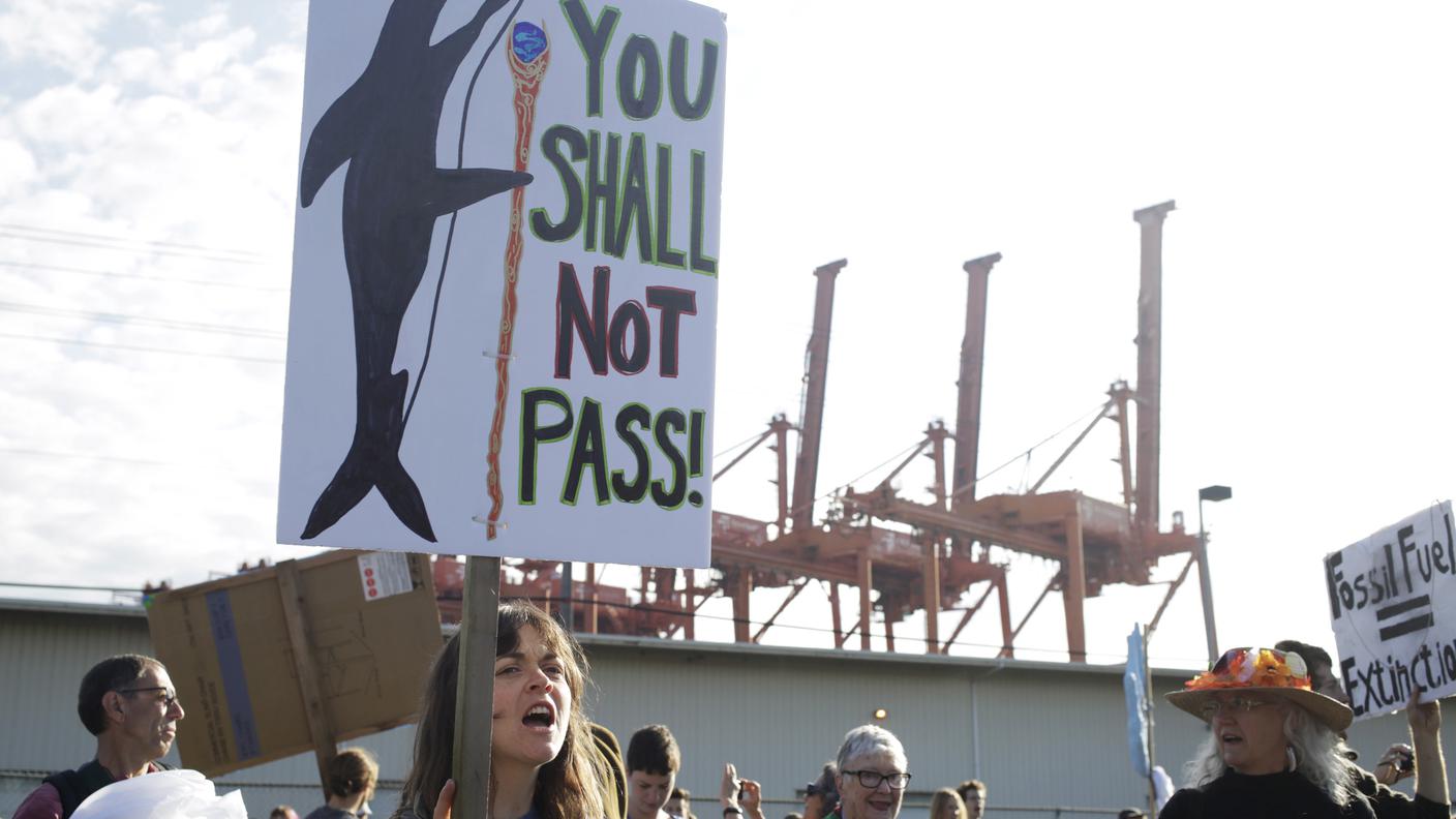 Manifestazione di protesta in Maggio nel porto di Seattle