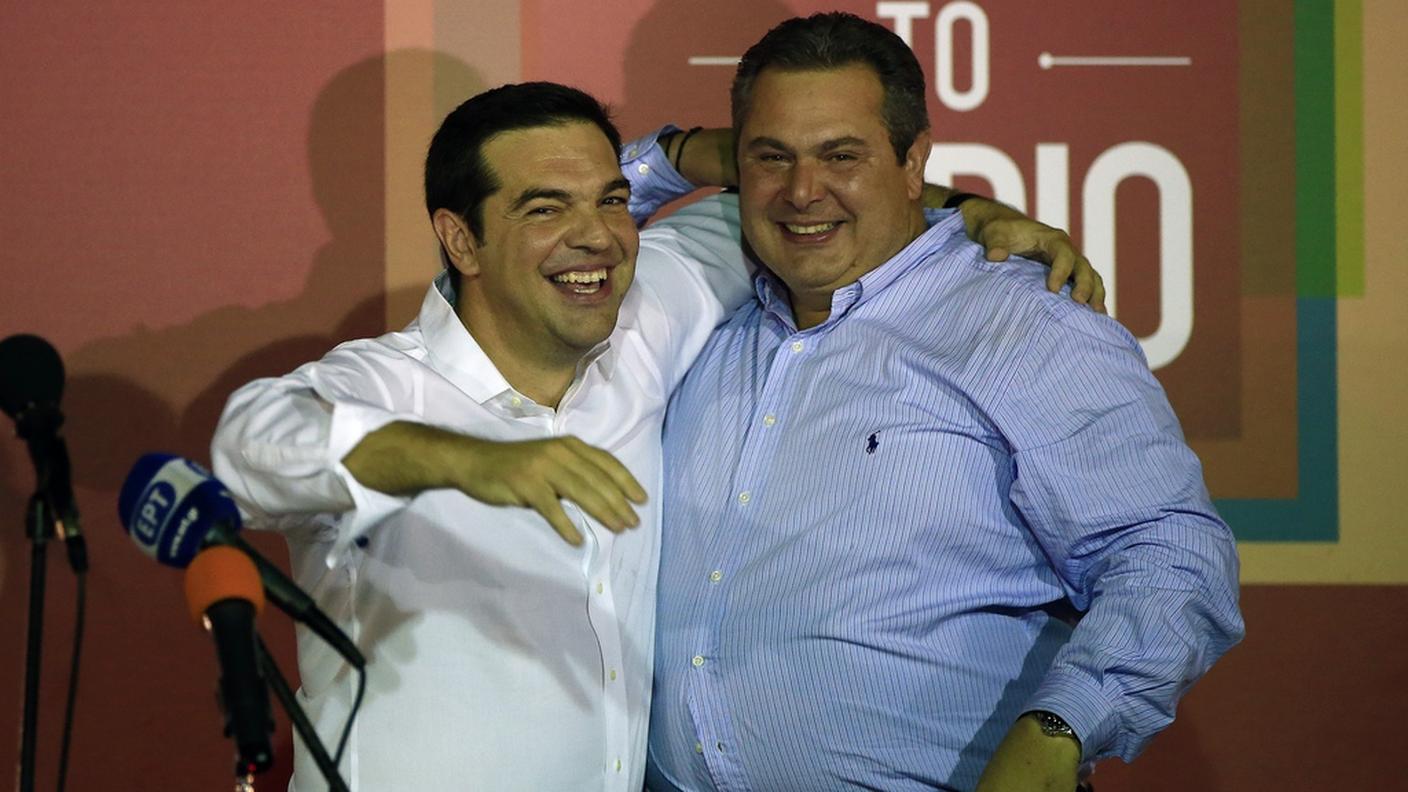 Alexis Tsipras con Panos Kammenos, leader dei nazionalisti di ANEL