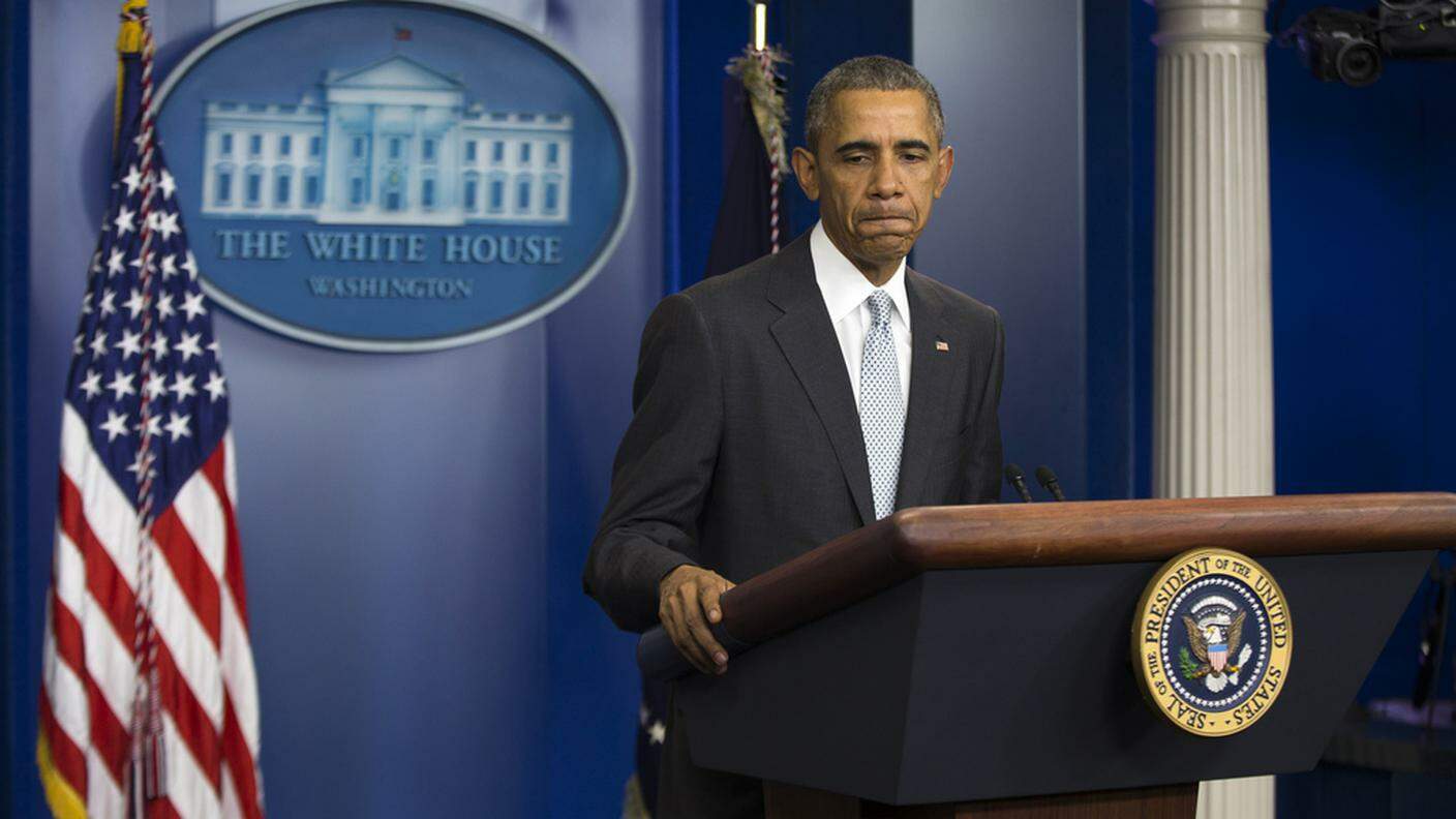Barack Obama durante la prima dichiarazione sugli attacchi