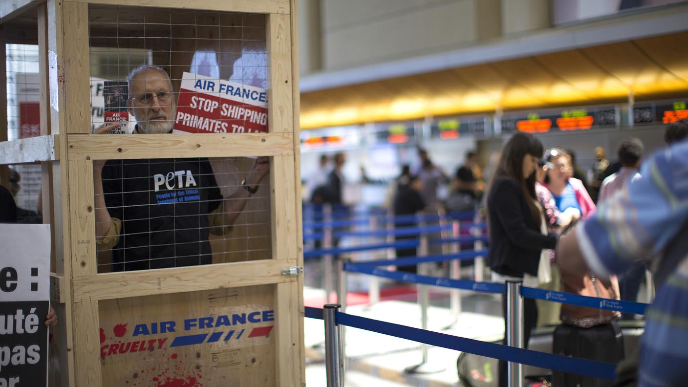 L'attore durante una protesta animalista