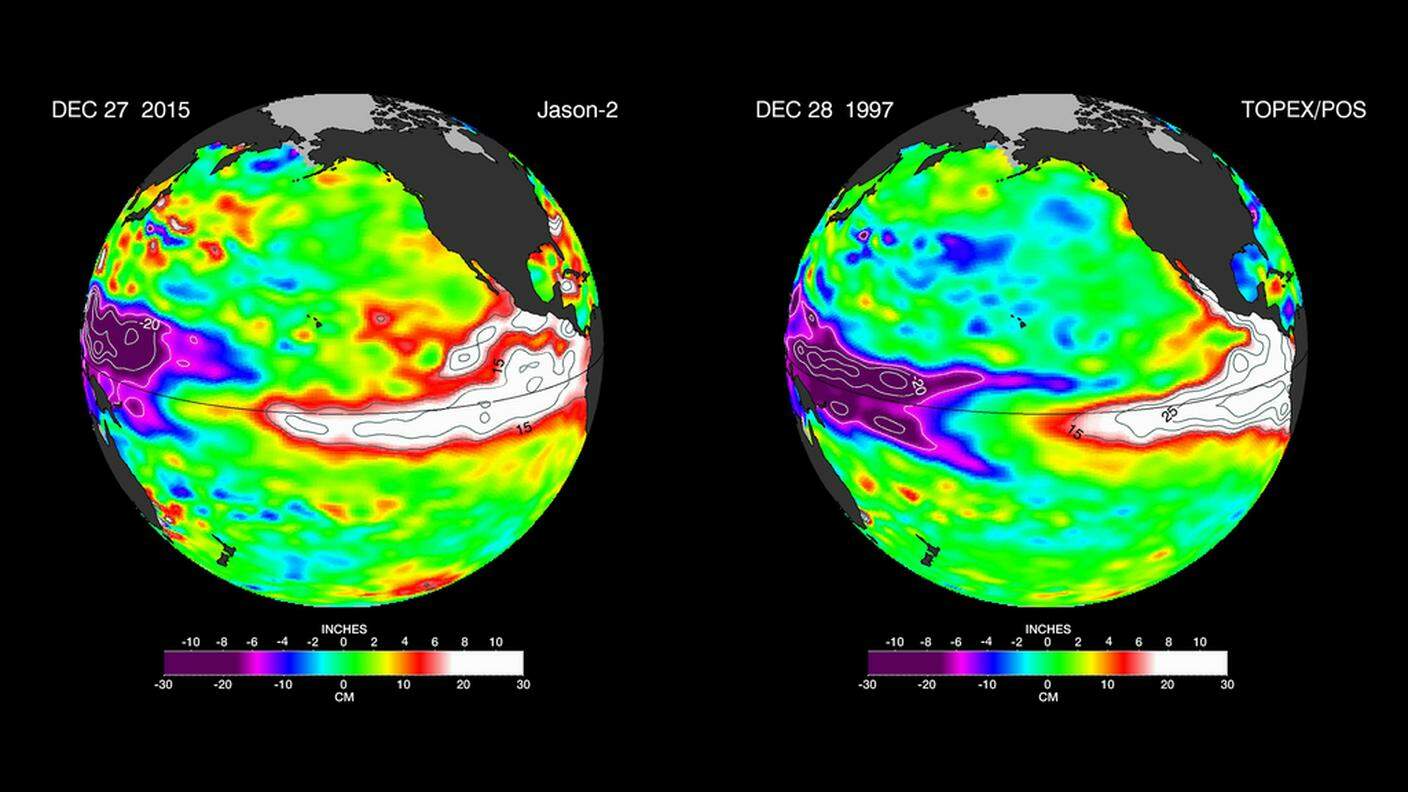 Le immagini del 1997 e del 2015 de 'El Niño'