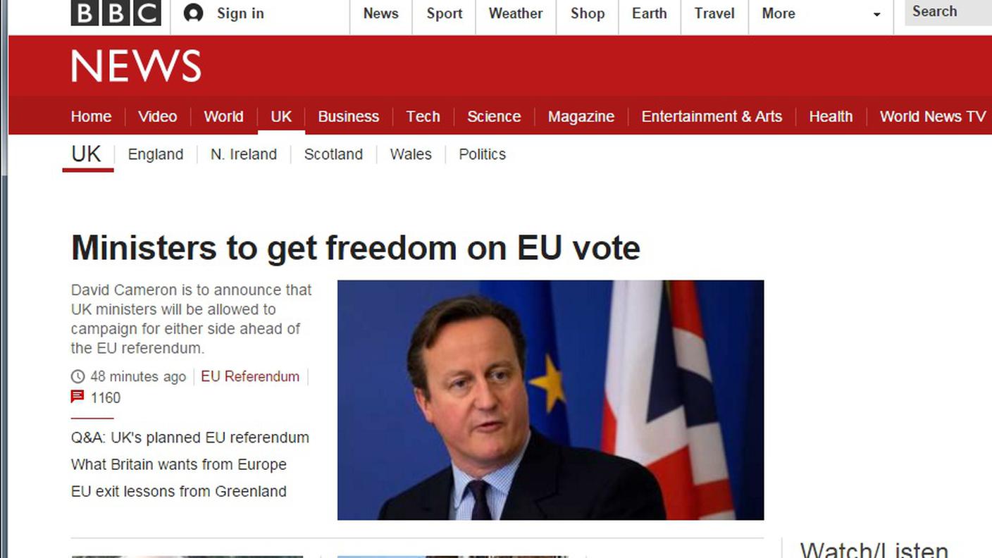 Il sito web della BBC con la notizia