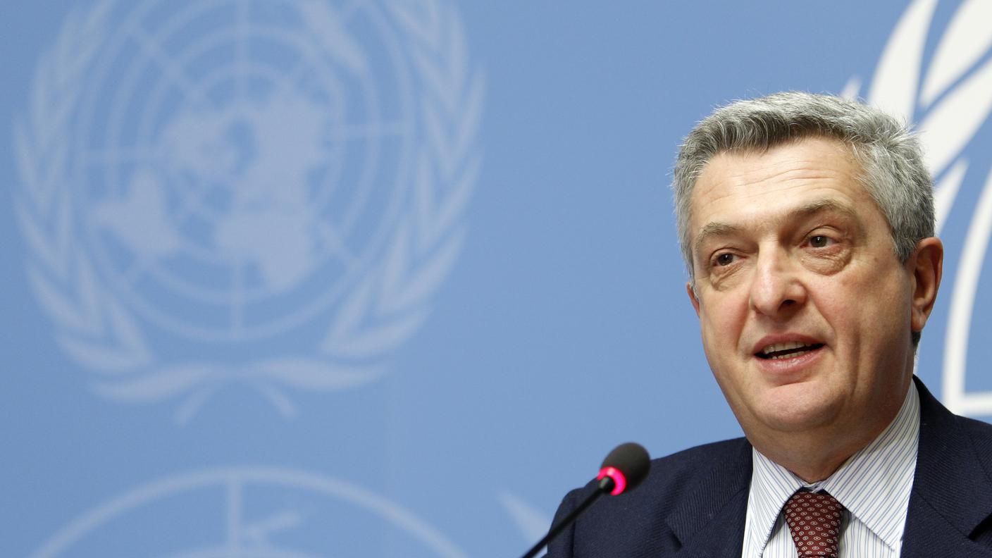 Filippo Grandi durante il suo primo discorso nella sua nuova funzione