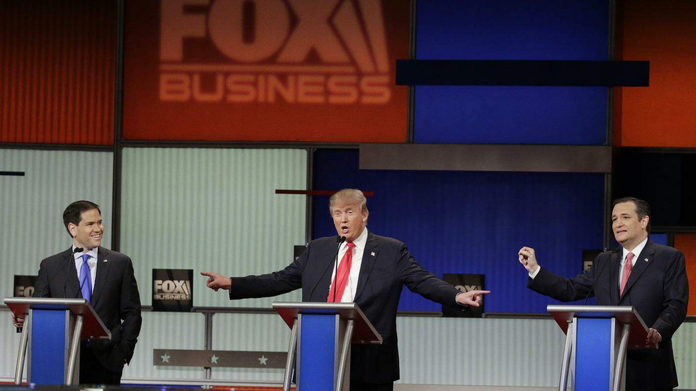 Rubio, Trump e Cruz (da sin.) nel corso del dibattito