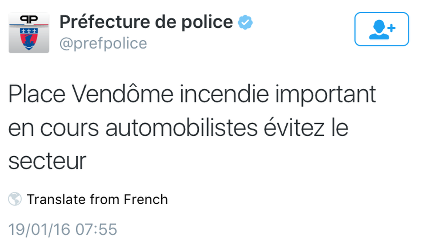 Il tweet della prefettura parigina