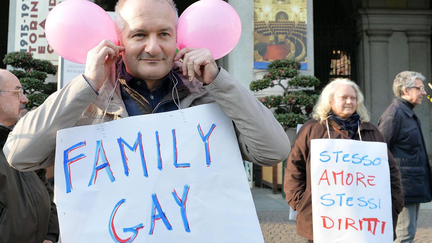 Un'immagine del Family Gay di Torino, in contrapposizione al Family Day di Roma