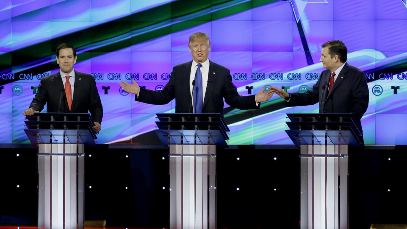 Le discussioni più accese hanno avuto luogo tra Rubio (S), Trump (C) e Cruz (D)