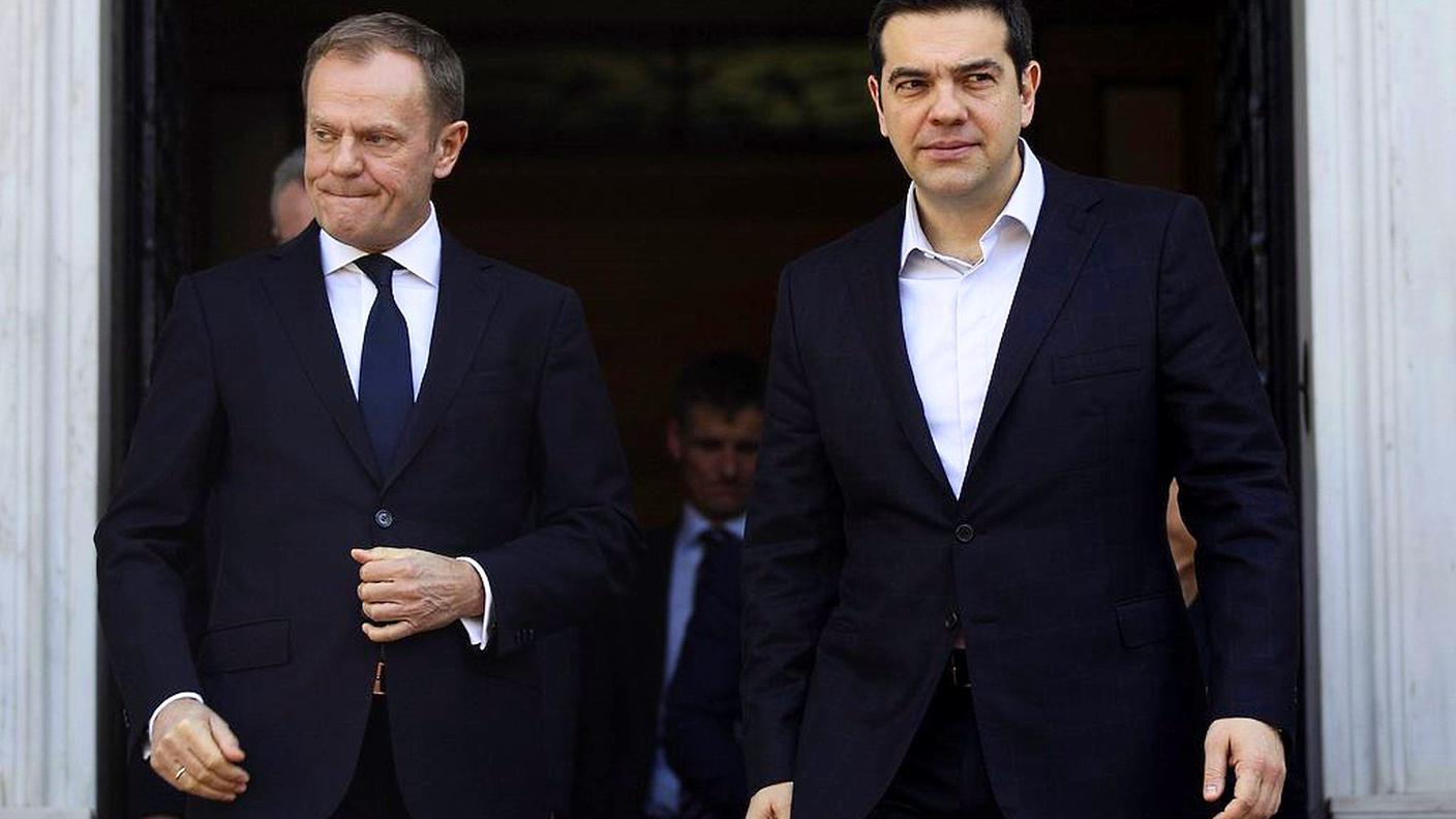 Donald Tusk e Alexis Tsipras al termine dell'incontro
