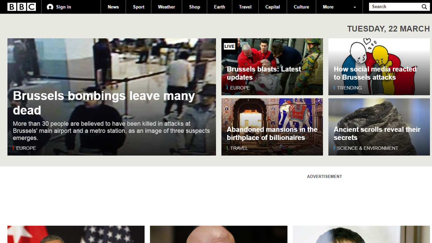 La prima pagina della BBC online