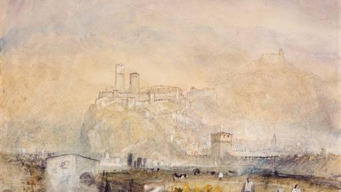 Un acquarello che rappresenta Bellinzona nel 1834
