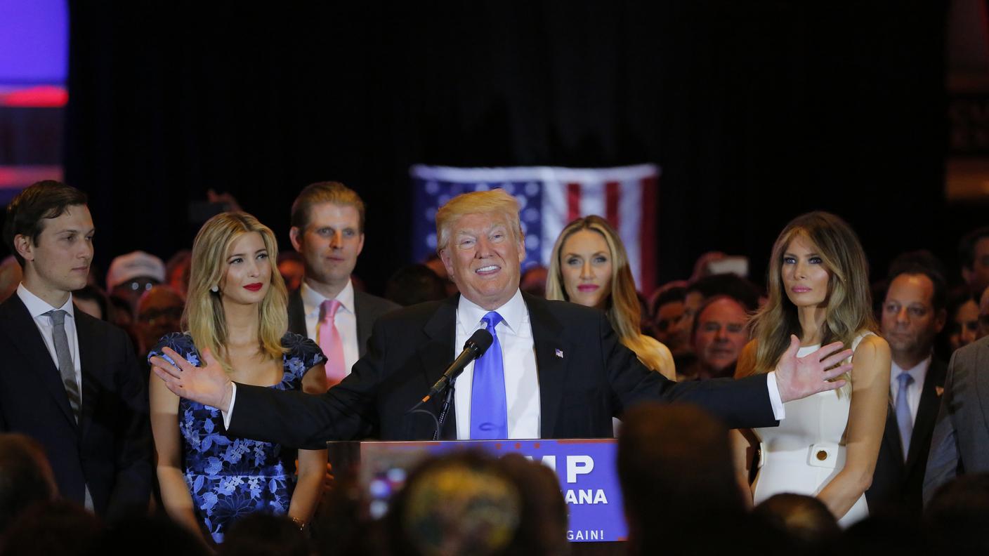Donald Trump festeggia la vittoria in Indiana