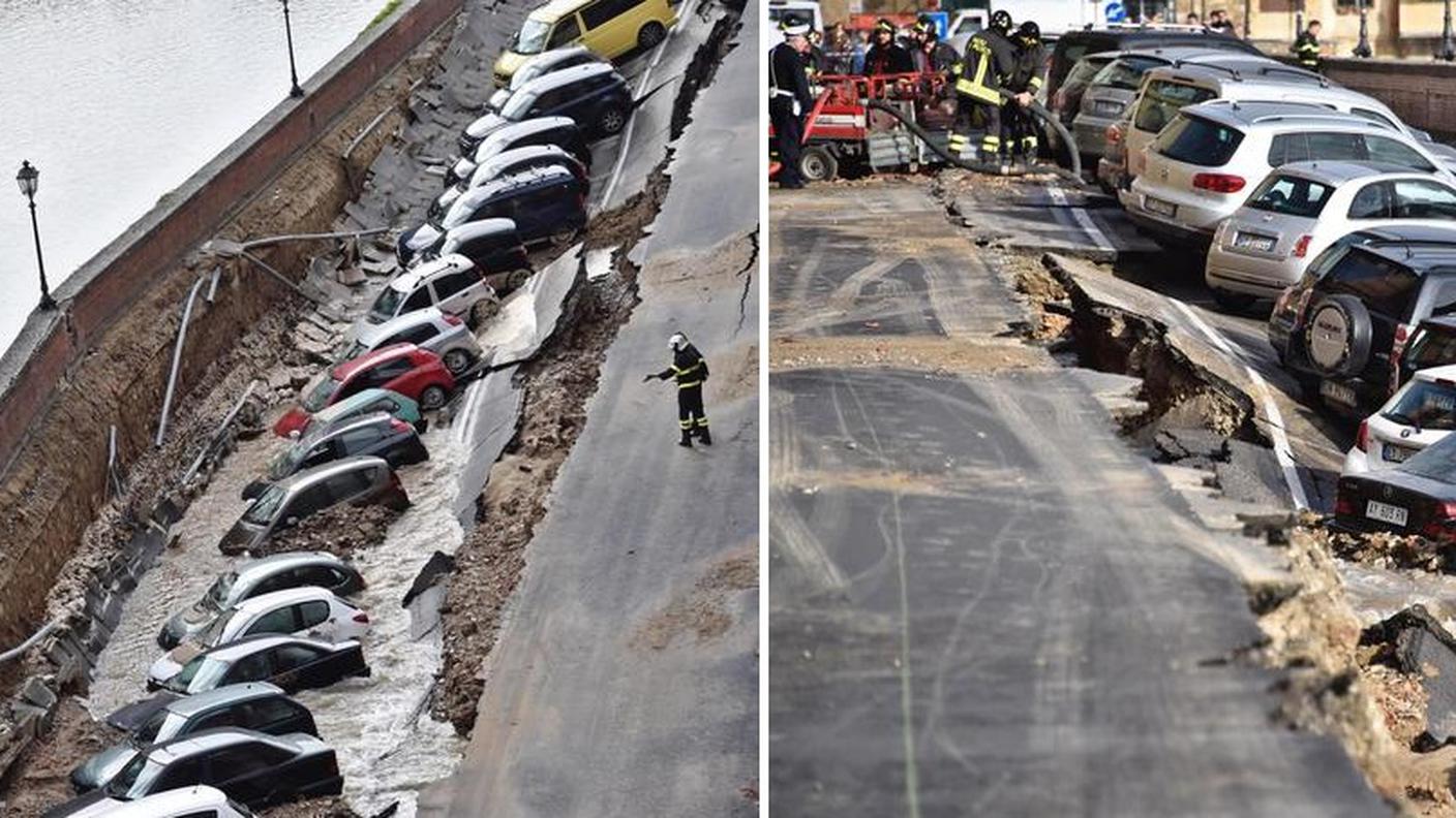Lungarno di Firenze distrutto dalla voragine