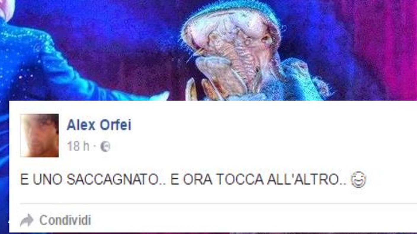 Il messaggio che Alex Orfei ha pubblicato sulla sua pagina Facebook