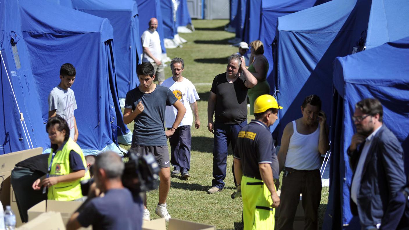 La tendopoli allestita per gli sfollati dalla protezione civile nei pressi di Arquata del Tronto