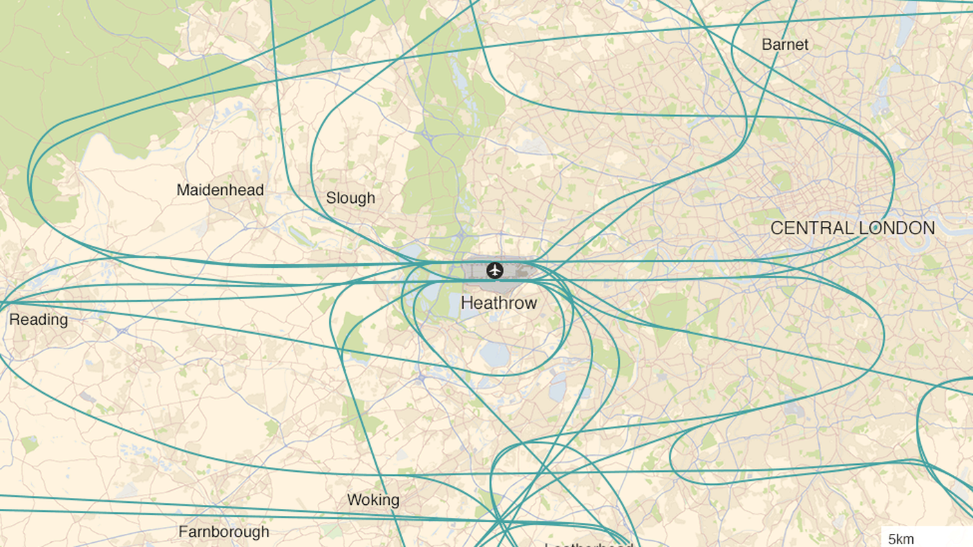 Gli attuali flightpaths di Heathrow
