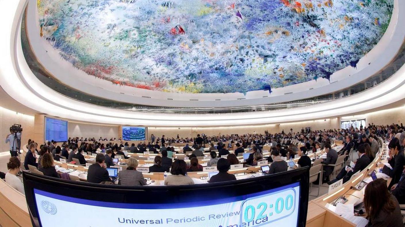 La sala dell'assemblea del Consiglio dei diritti umani, al Palazzo delle Nazioni di Ginevra