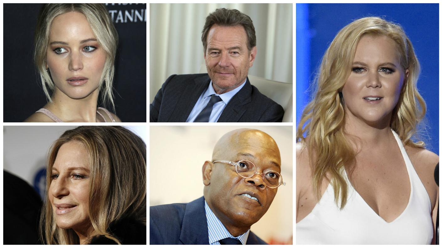 Tutti in partenza: in senso orario Lawrence, Cranston, Schumer, Jackson e Streisand