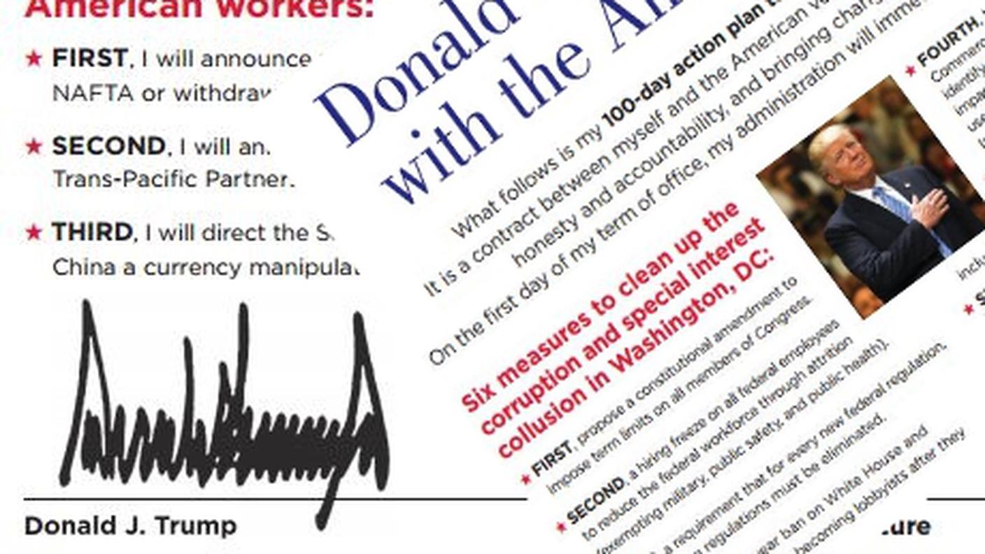 La firma di Donald Trump in calce alla prima pagina del contratto