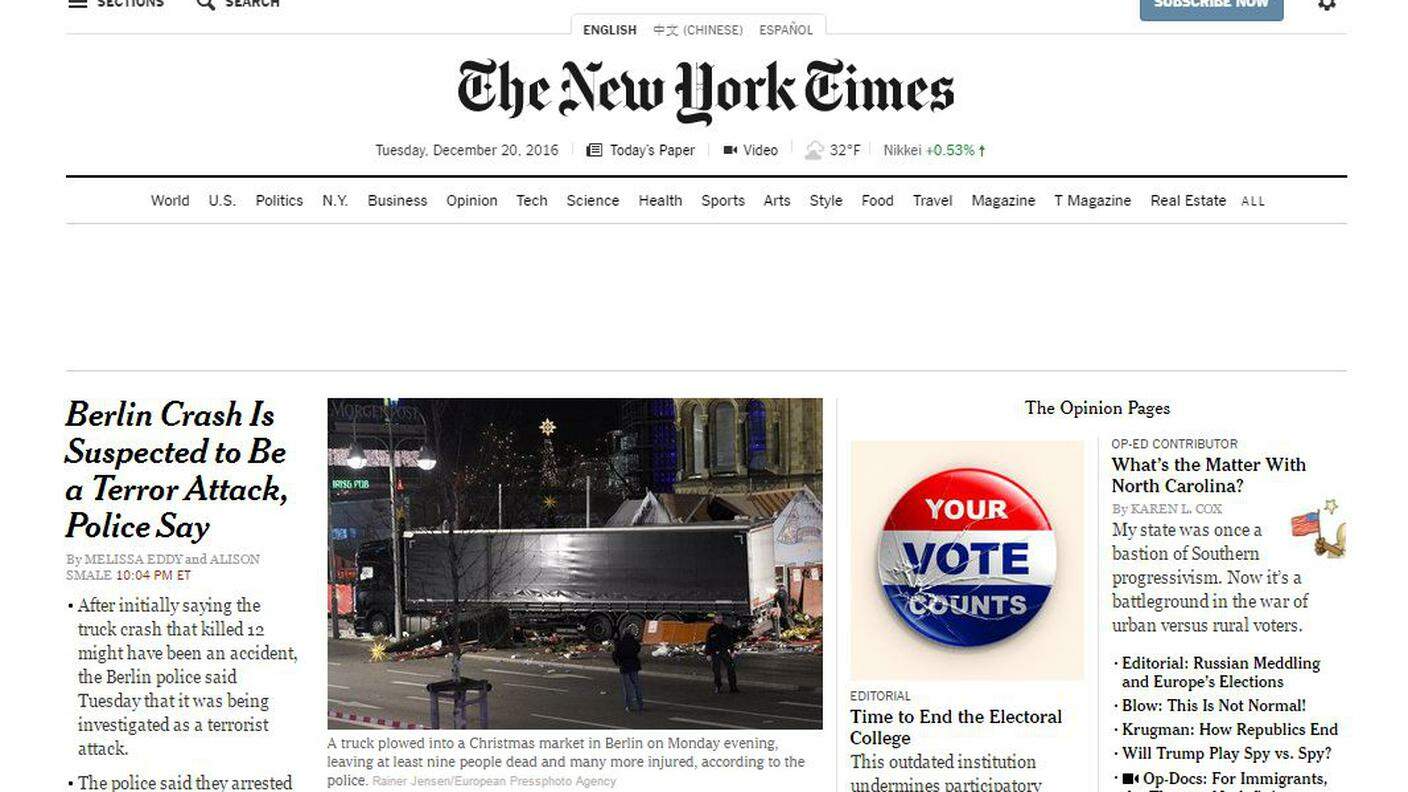 L'apertura del New York Times
