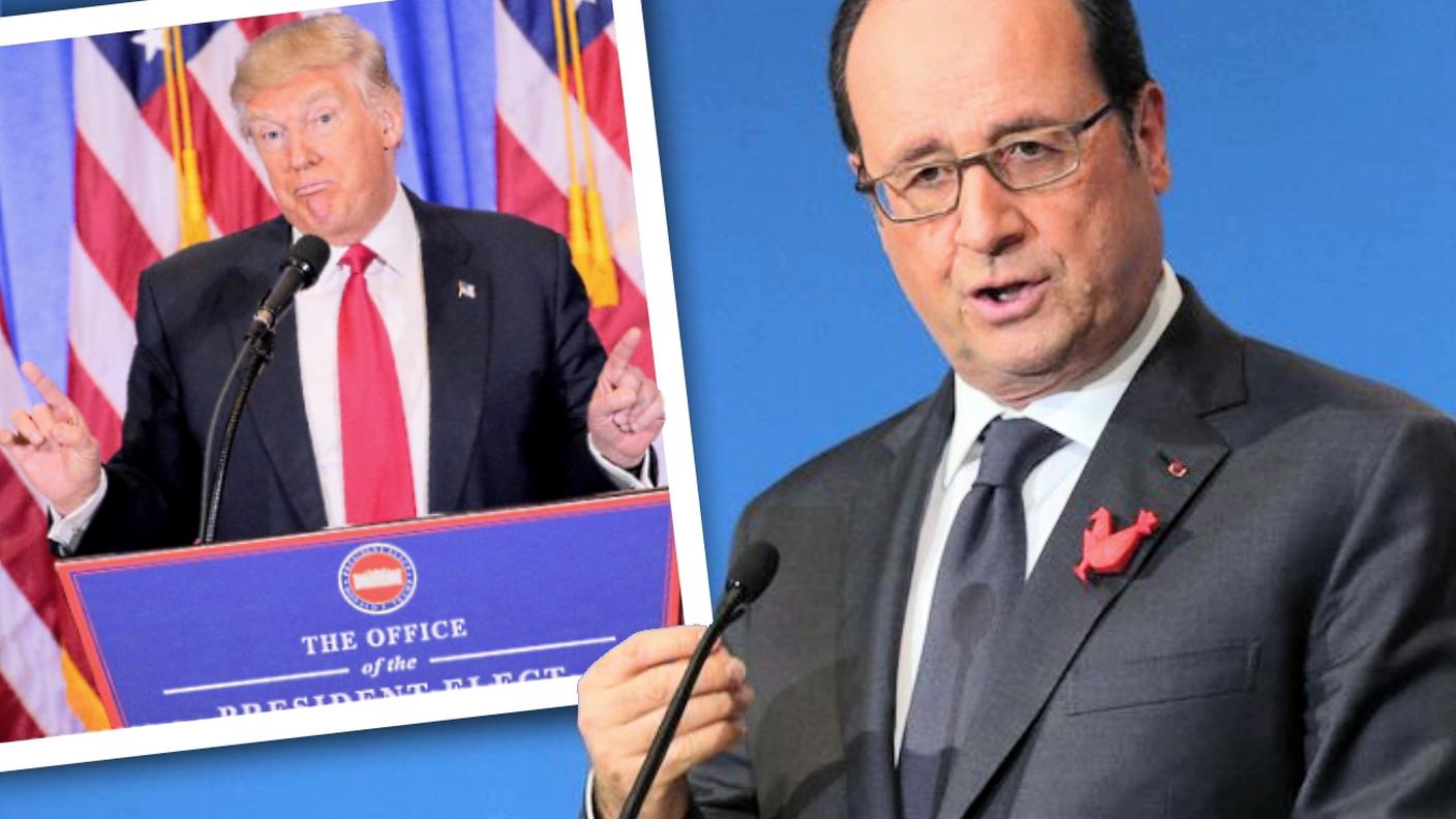 Nel montaggio, François Hollande e, a sinistra, Donald Trump