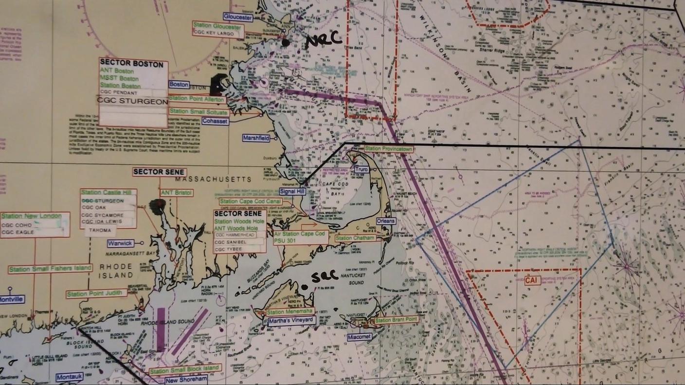 Una mappa marina dell'Oceano Atlantico al largo di Cape Cod, nel Massachusetts, dove si sta cercando il Titan