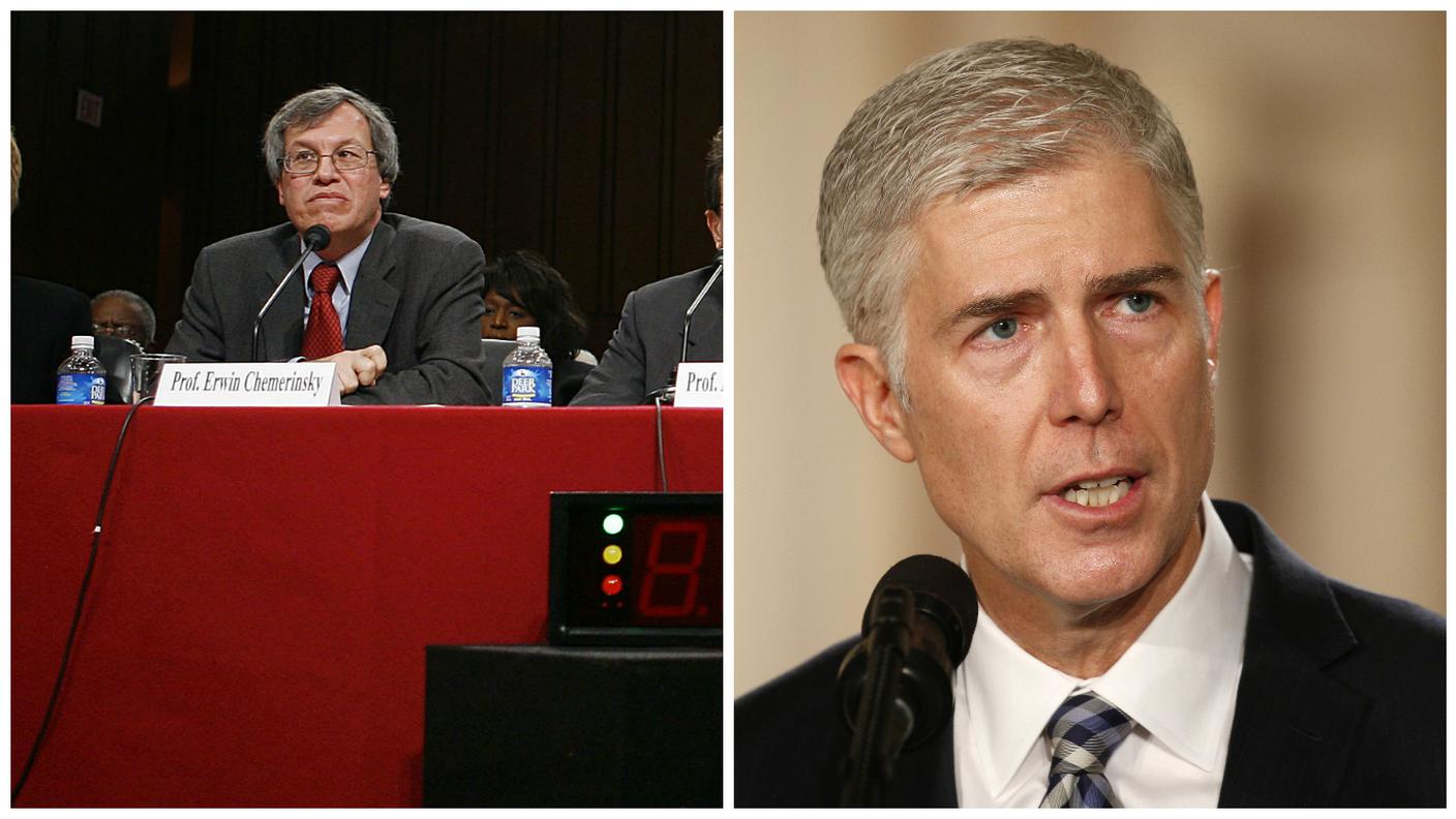 Erwin Chemerinsky in uno scatto del 2006 e Neil Gorsuch