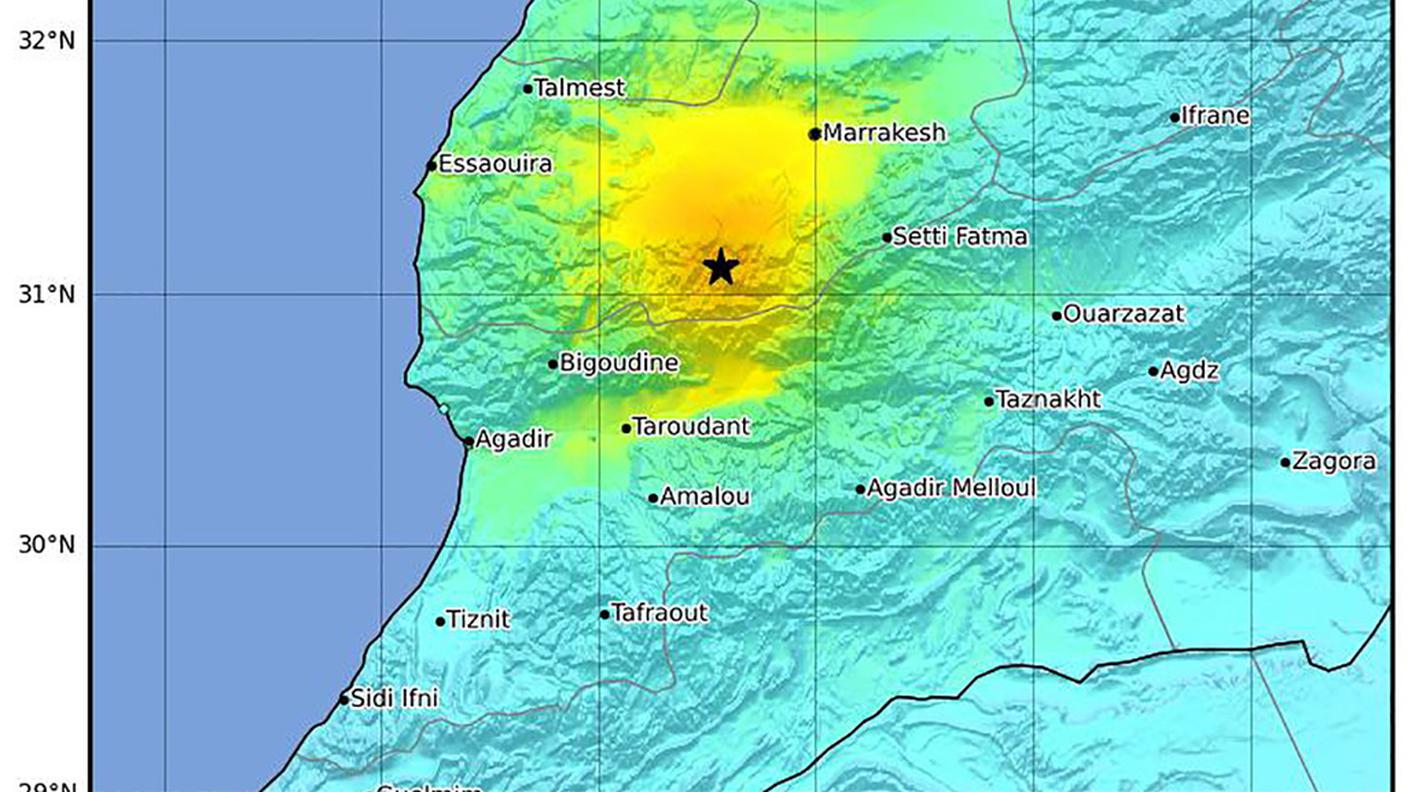 La zona del sisma nella mappa del servizio sismologico statunitense