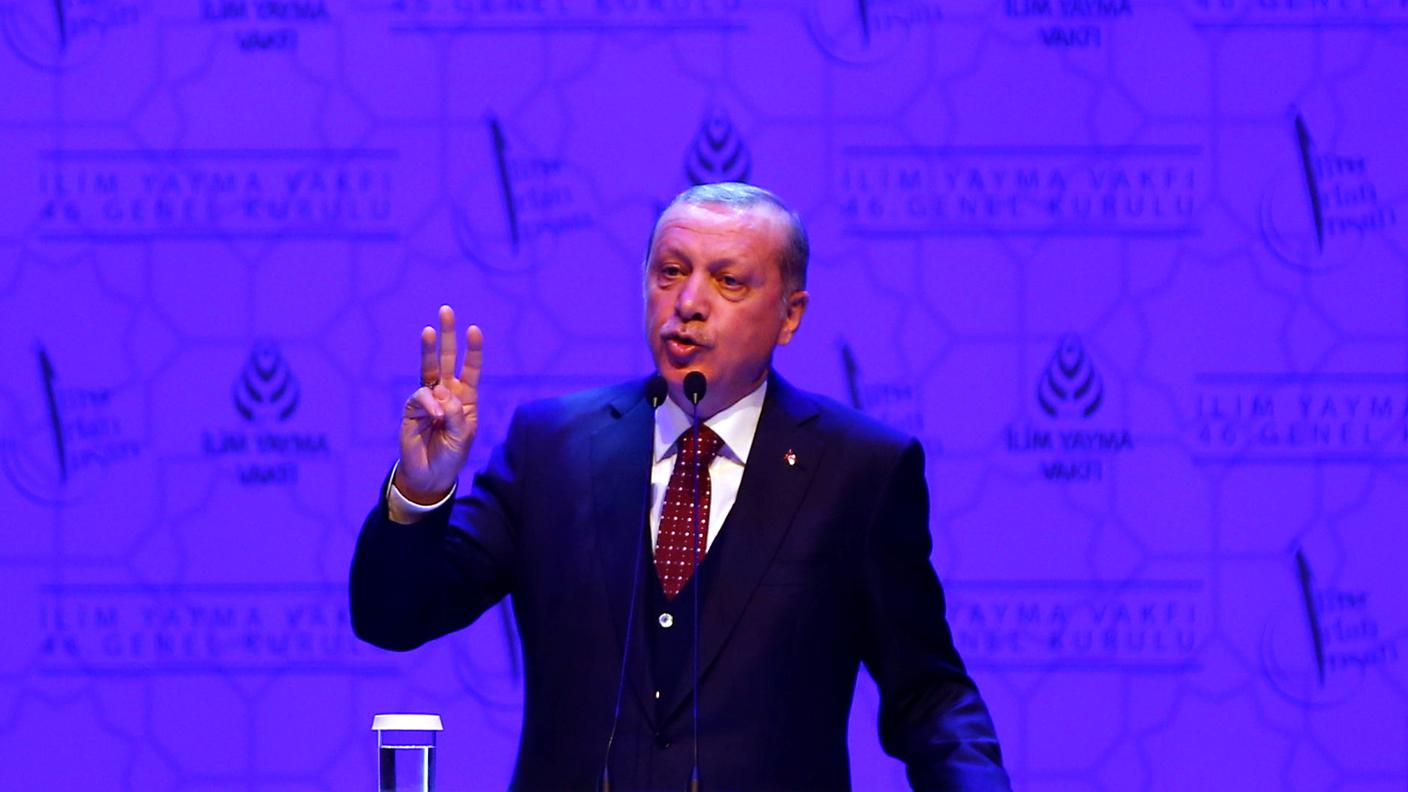 Erdogan durante il discorso di Ankara