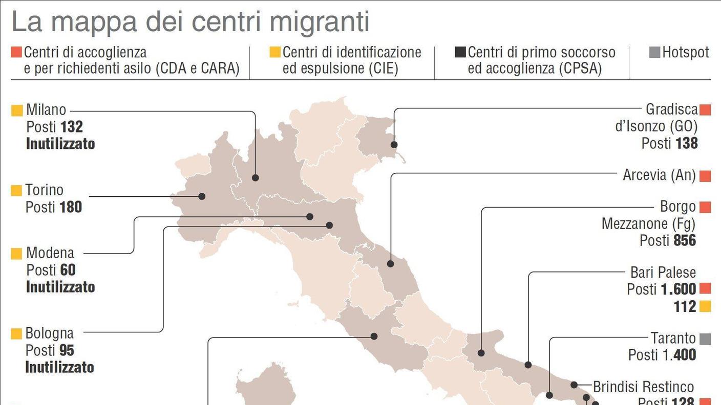 La mappa dei centri per i migranti in Italia