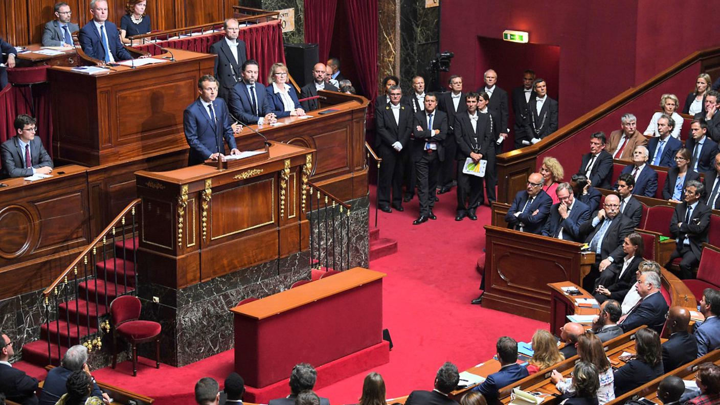 Il presidente francese, Emmanuel Macron, all'assemblea di Versailles
