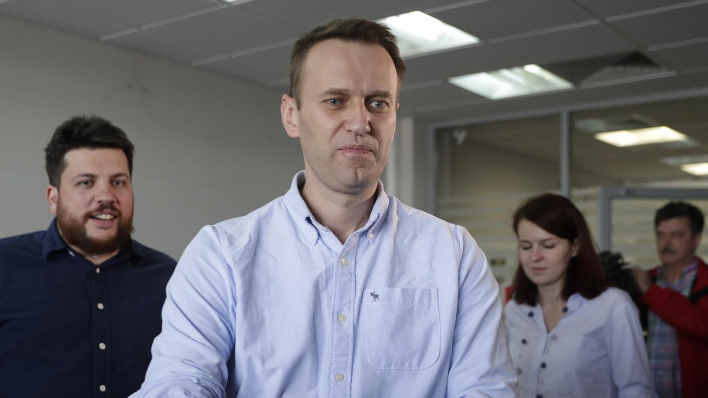 Alexei Navalny al momento del suo rilascio venerdì mattina a Mosca