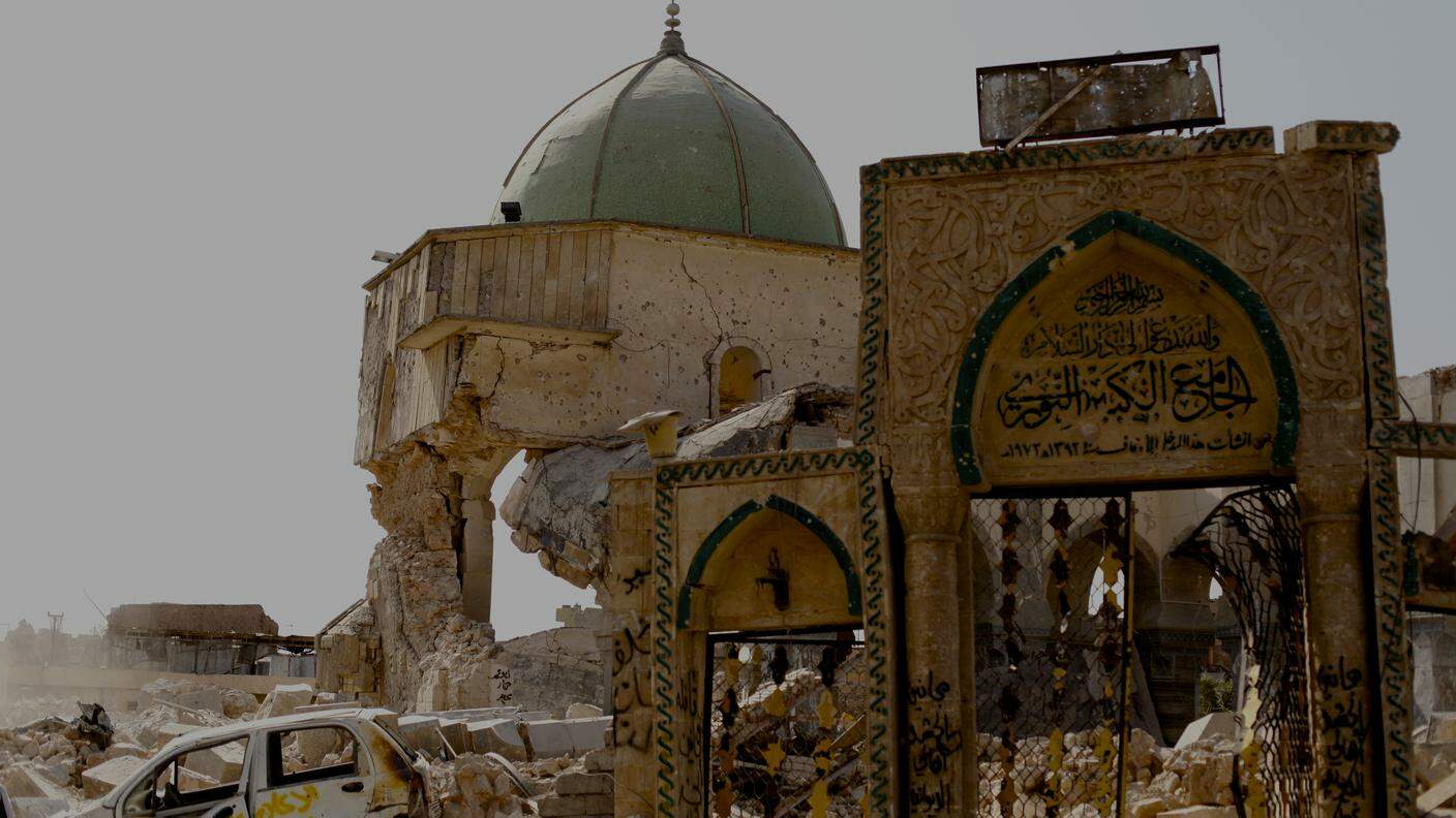 Mosul, Iraq – L’ingresso della moschea al-Nouri dopo la battaglia e l’esplosione
