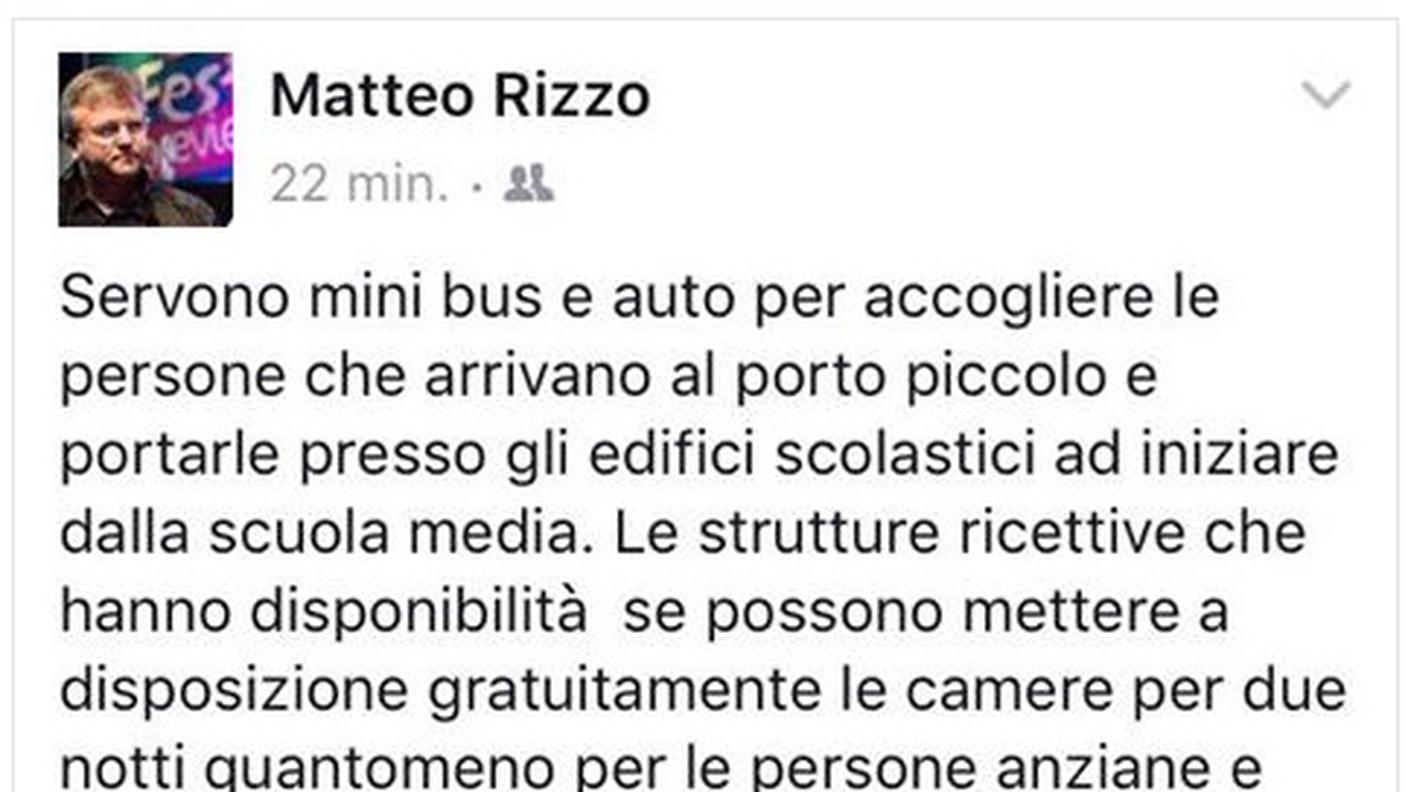 L'appello lanciato su facebook da Matteo Rizzo