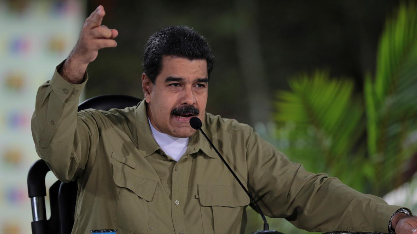 Il presidente Nicolas Maduro durante il suo intervento televisivo di domenica