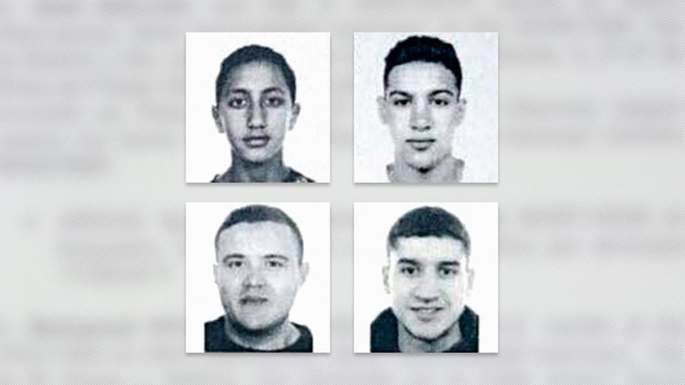 I quattro fuggitivi ricercati dalla polizia: Moussa Oukabir, Said Aallaa, Mohamed Hychami e Younes Abouyaaqoub