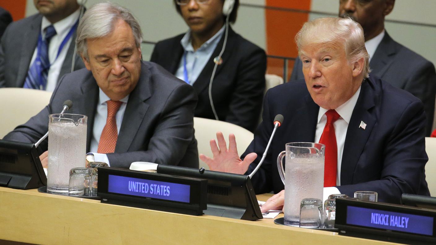 Donald Trump lunedì insieme al segretario generale dell'ONU, Antonio Guterres