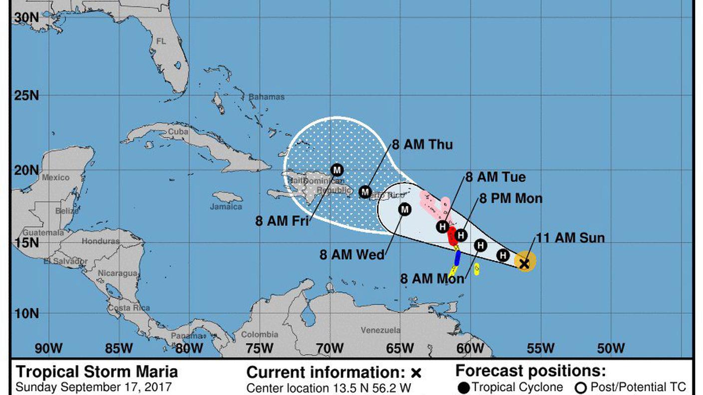 La traiettoria di Maria, analoga a quella di Irma così come la sua forza.