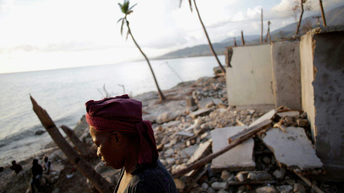 Un'immagine di devastazione dopo il passaggio  dell'uragano Matthew su Haiti