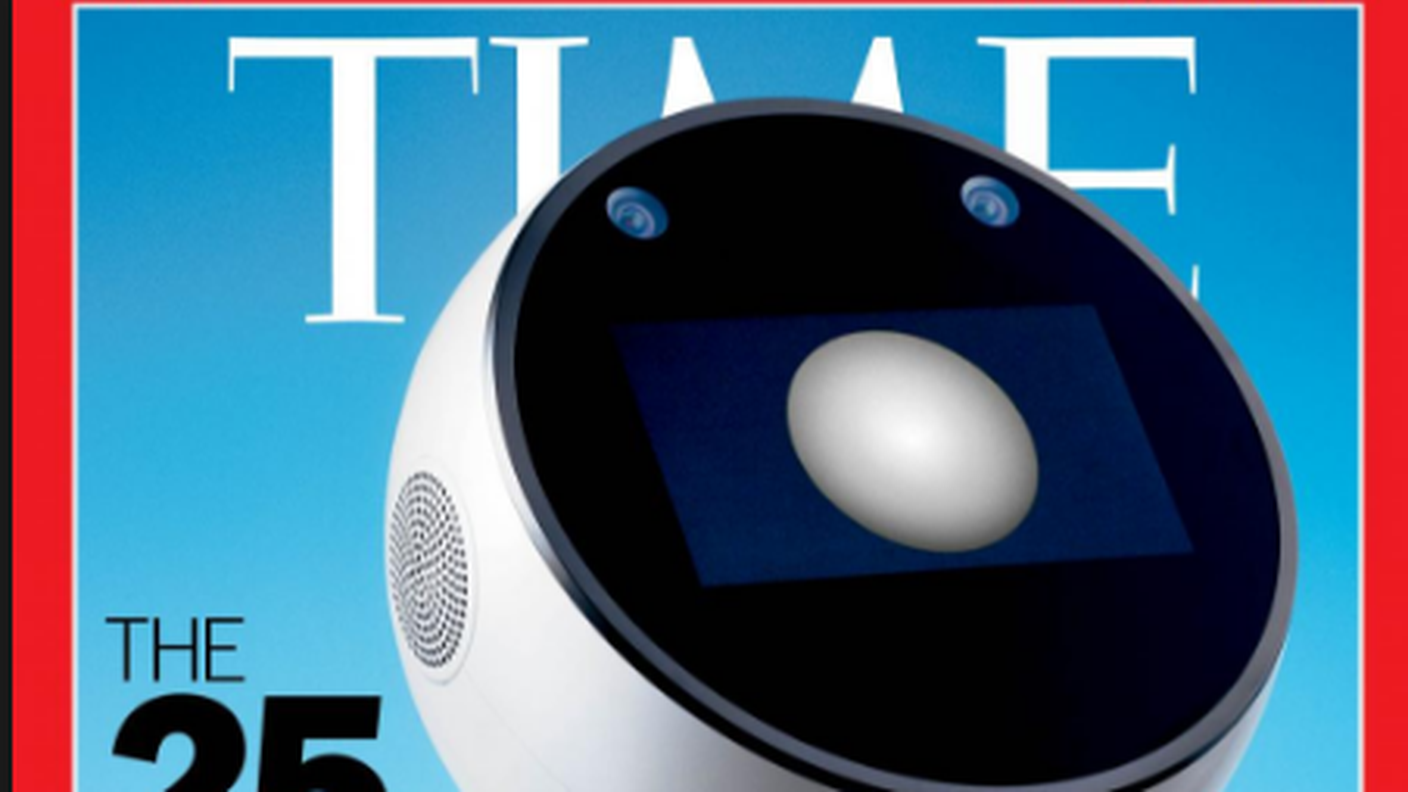Il simpatico robot, che sembra uscito da un cartoon, celebrato sulla copertina del settimanale