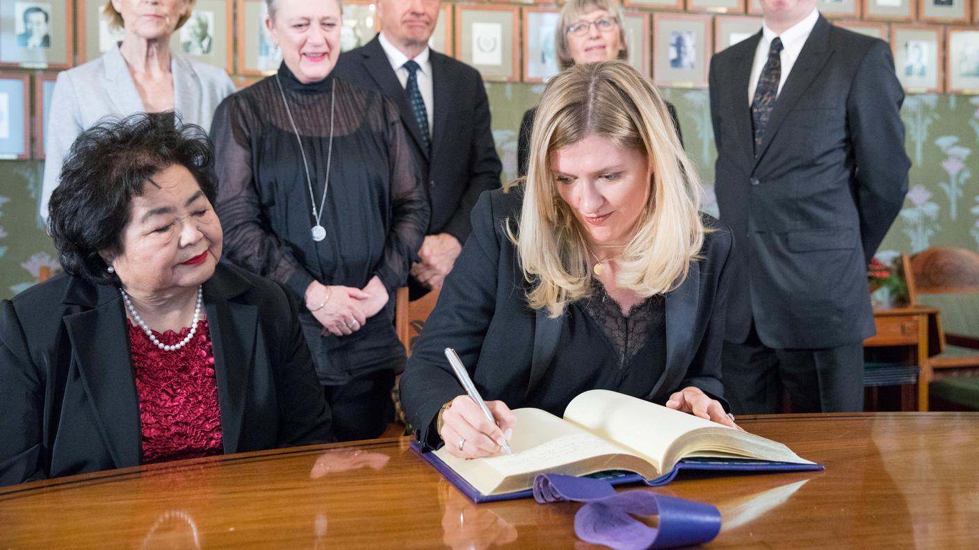 La direttrice dell'ICAN, Beatrice Fihn, durante la cerimonia a Oslo