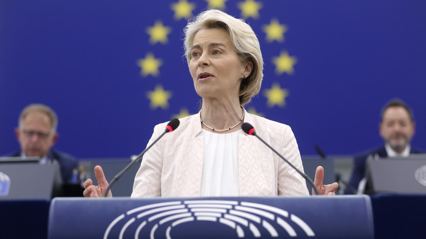 Ursula von der Leyen durante il suo discorso davanti all'Eurocamera