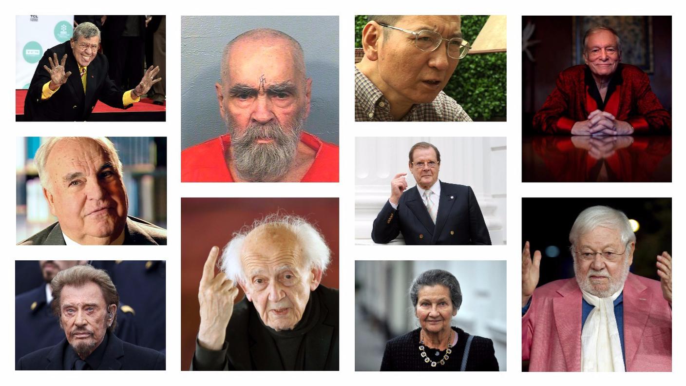 Se ne sono andati nel 2017: Jerry Lewis, Helmut Kohl, Johnny Halliday, Charles Manson, Zygmunt Bauman, Liu Xaobo, Roger Moore, Simone Veil, Hugh Hefner, Paolo Villaggio