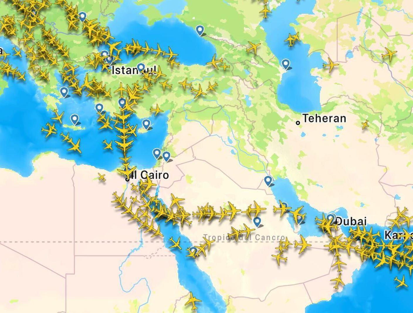 Medio Oriente - Chiusura dello spazio aereo di diversi paesi