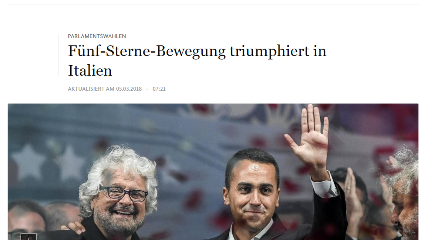 Frankfurter Allgemeine Zeitung fotografa il trionfo dei pentastellati