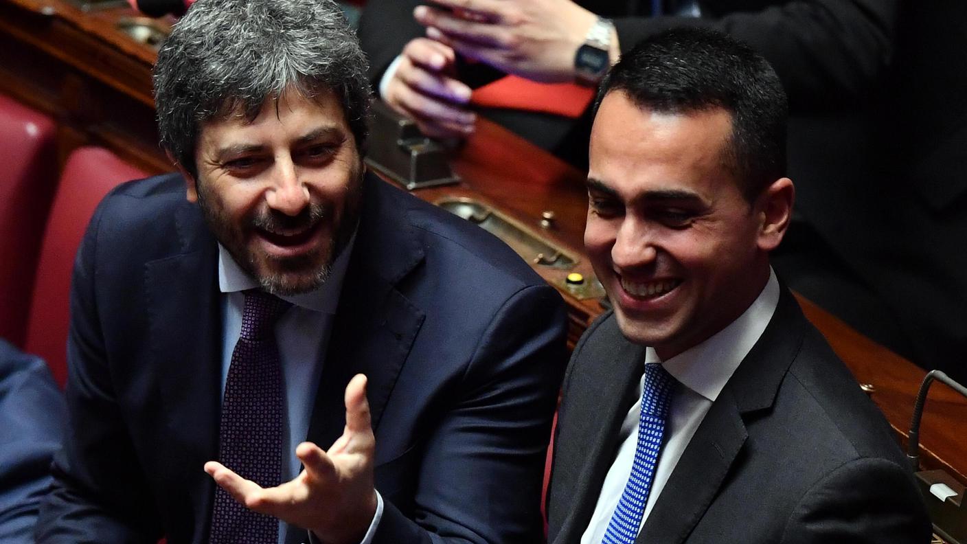 Roberto Fico, nuovo presidente della Camera, accanto a Luigi di Maio, leader dei 5 stelle