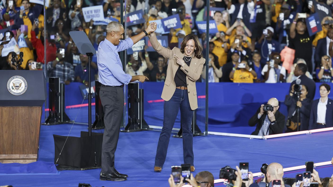 Barack Obama e Kamala Harris insieme sul palco giovedì in Georgia