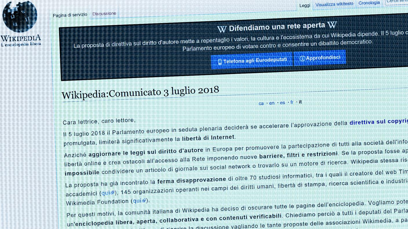 La nuova direttiva, se promulgata, limiterà significativamente la libertà di internet, secondo Wikipedia